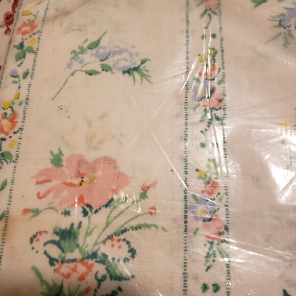Vintage MARLBOROUGH SHEET FLAT FULL Size Set of 2 New Old Stock CHINTZ STRIPE - Picture 7 of 9